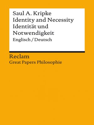 cover image of Identity and Necessity / Identität und Notwendigkeit (Englisch/Deutsch)